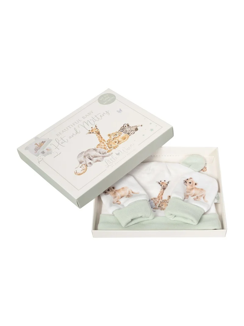 Afrika Tiere Baby-Geschenkset mit Mütze und Handschuhe von Wrendale Designs