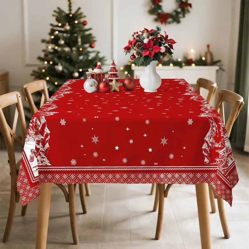 Retro Weihnachten Tischdecke Rechteckig – Weihnachtsmann & Rentier