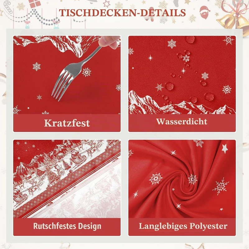 Retro Weihnachten Tischdecke Rechteckig – Weihnachtsmann & Rentier