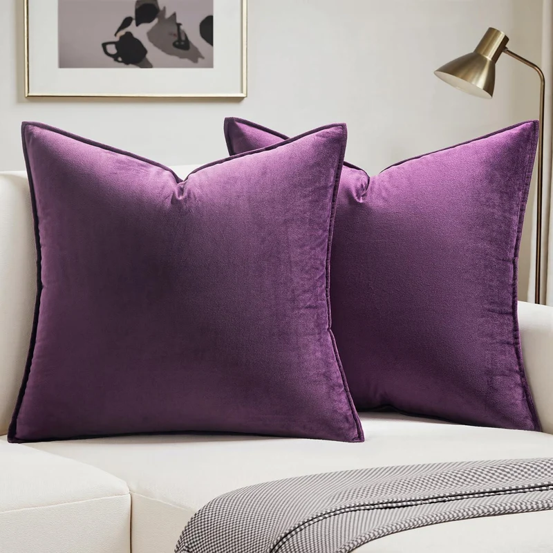 Samt Kissenbezug 40x40 Aubergine Lila - 2er Set