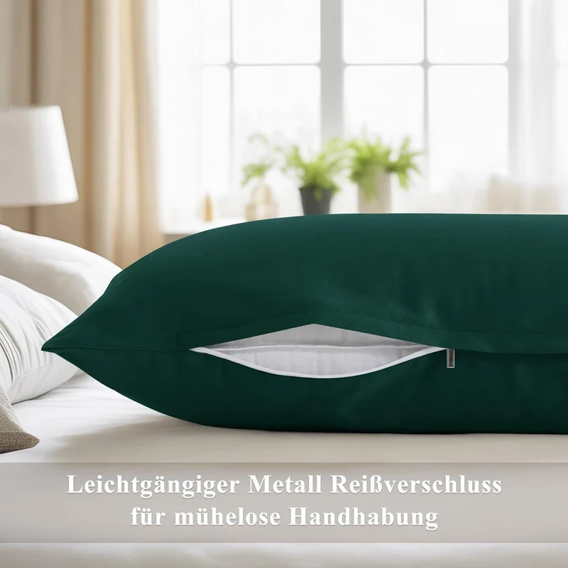 Seitenschläferkissen Bezug 40x145 Baumwolle 2er Set Dunkelgrün