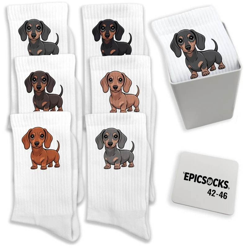 epicsocks Dackelliebe Socken in 42-46 im 6er Set in Geschenkdose im 6er Set in Geschenkbox