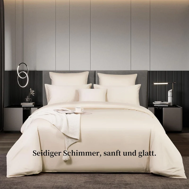 Satin Bettwäsche Set 220x240 cm Beige Baumwolle