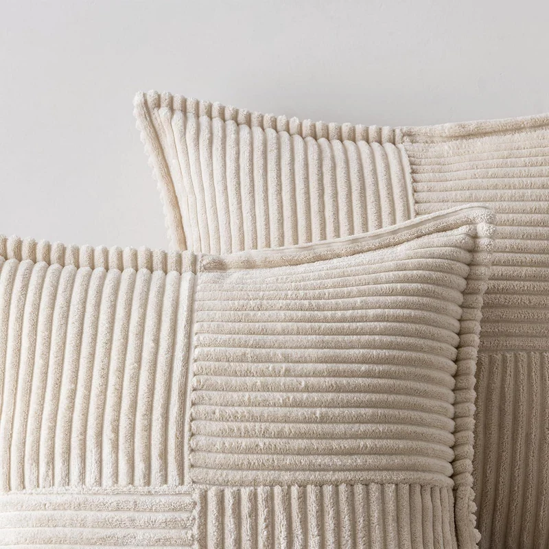 Kordsamt Kissenbezug 40x60 cm - 2er Set Creme Patchwork