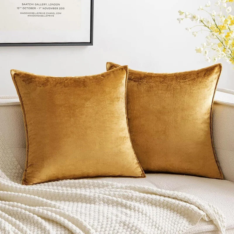 Samt Kissenbezug 40x40 cm Champagner Golden - 2er Set