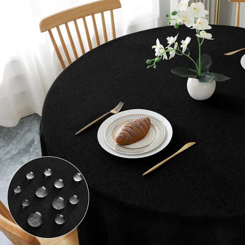 Runde Tischdecke Schwarz Leinenoptik Ø100cm Wasserabweisend