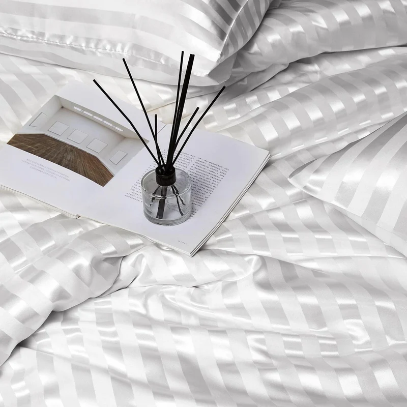 Damier Bettwäsche Set 220x240cm Weiß Satin Glanz 3-teilig