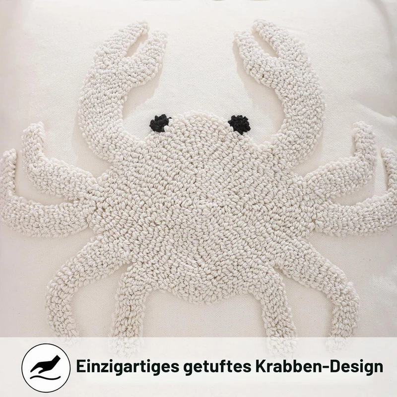 2x Kissenbezug Strand Krabbe Tufting 45x45 cm Sommerdeko
