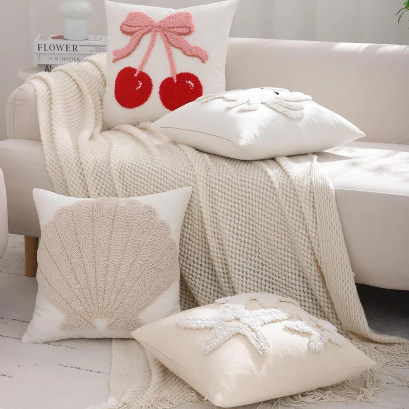2x Kissenbezug Strand Krabbe Tufting 45x45 cm Sommerdeko