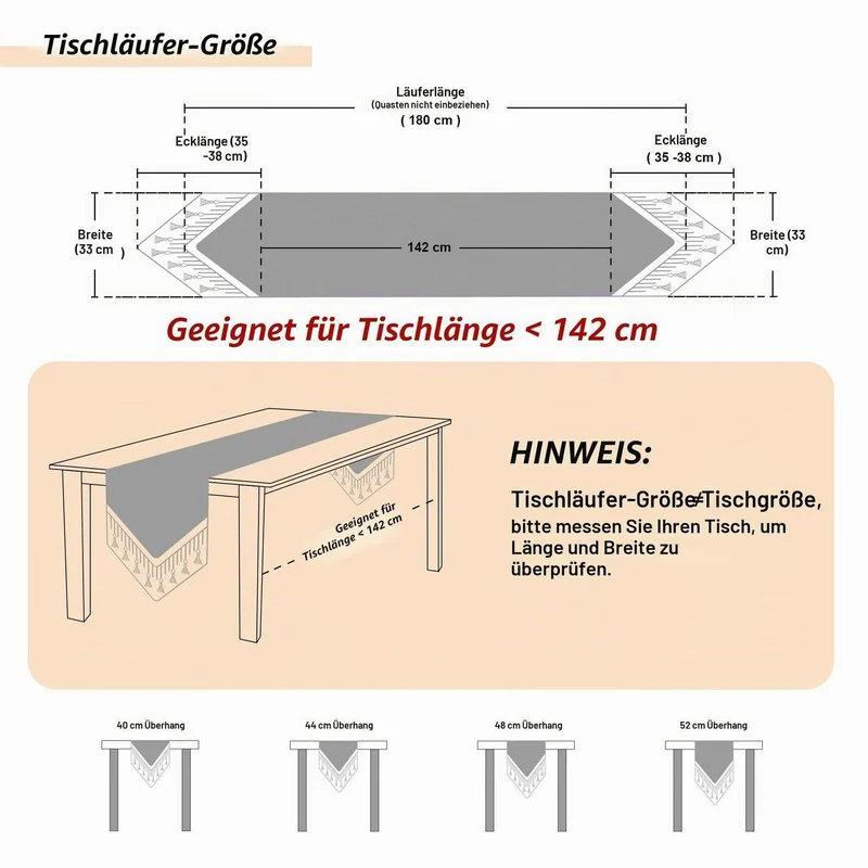 Tischläufer mit Quasten, 33x180cm, Apricot