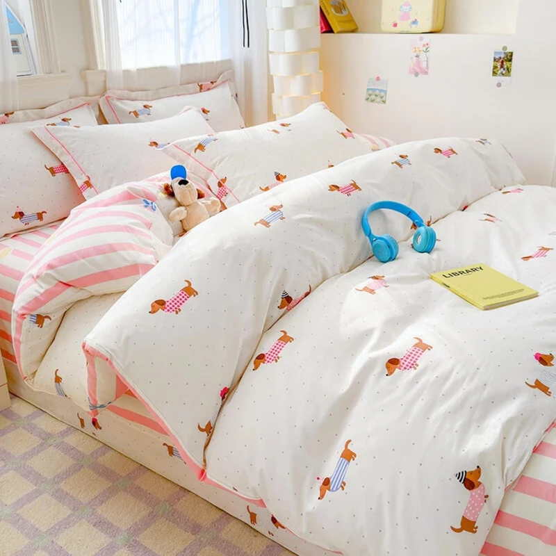Rosa Dackel Bettwäsche Set 200x220 cm – Mädchenzimmer Bettbezug