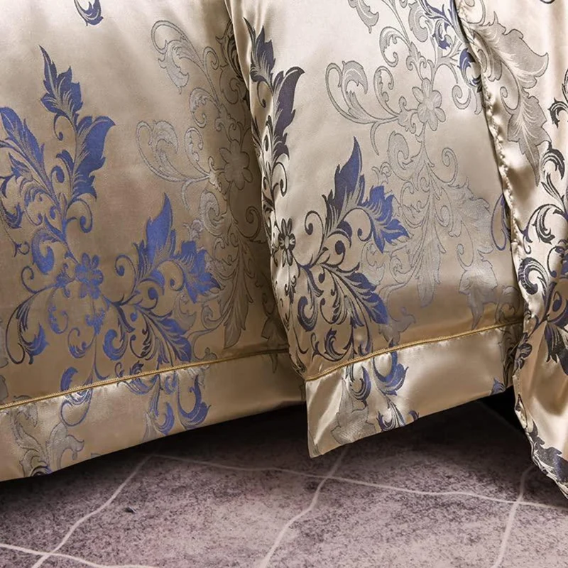 Satin Bettwäsche Set 220x240 Gold Blau Jacquard