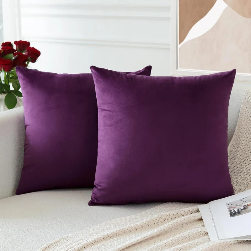 Samt Kissenbezüge 60x60 cm Aubergine Lila - 2er Set