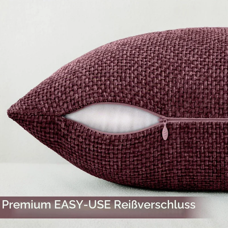 2x Kissenbezug Weinrot 30x50 Chenille - Weich & Dekorativ