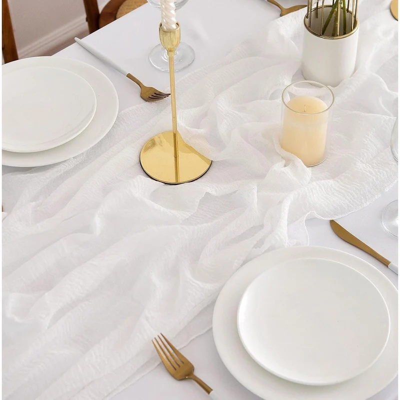 Tischläufer Hochzeit Weiß 300x80cm Musselin Gaze Boho