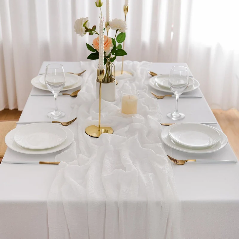 Tischläufer Hochzeit Weiß 300x80cm Musselin Gaze Boho