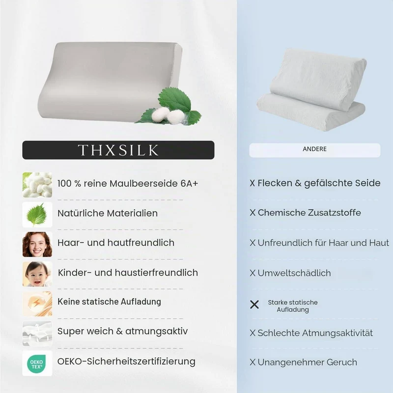 Seiden Kissenbezug für Kontur Kissen – Grau 50x30x10/7 cm