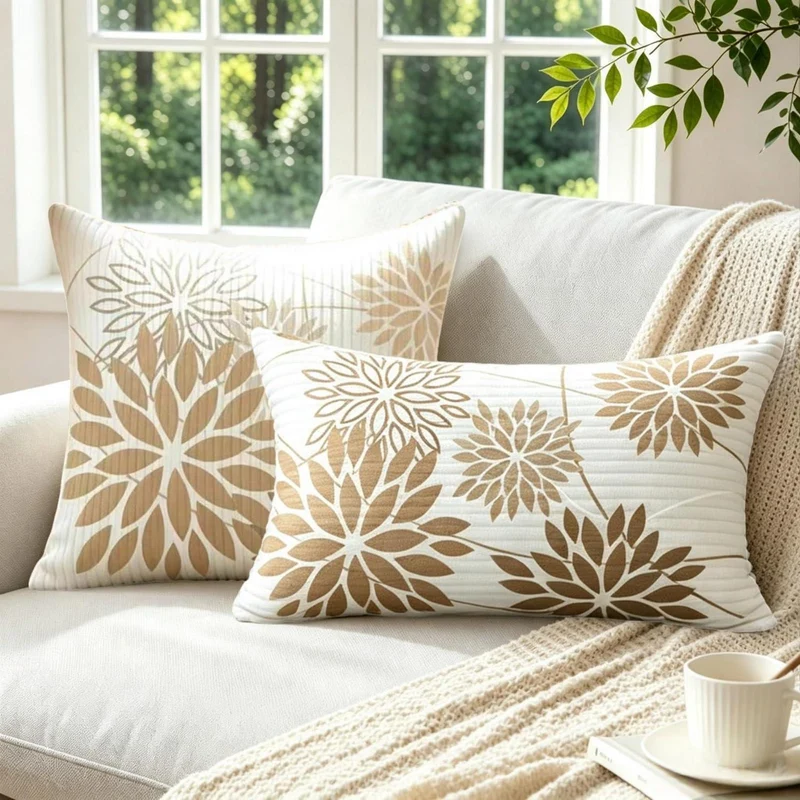 2x Kissenbezug Beige Kordsamt 30x50 cm - Landhaus Deko