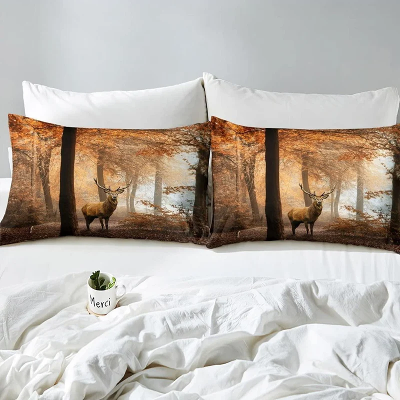 Hirsch Bettwäsche Set Braun Wald Motiv 155x220cm