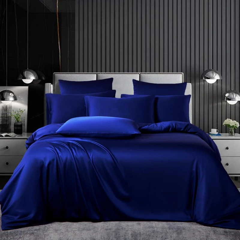 Satin Bettwäsche Set 200x200cm Blau – 3-teilig, Luxus & Weich