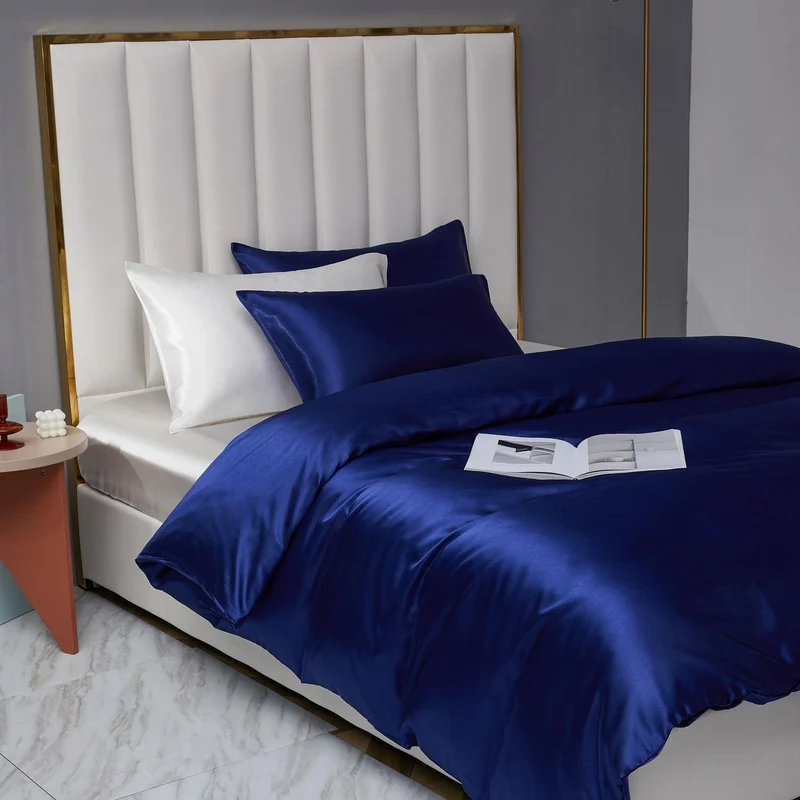 Satin Bettwäsche Set 200x200cm Blau – 3-teilig, Luxus & Weich