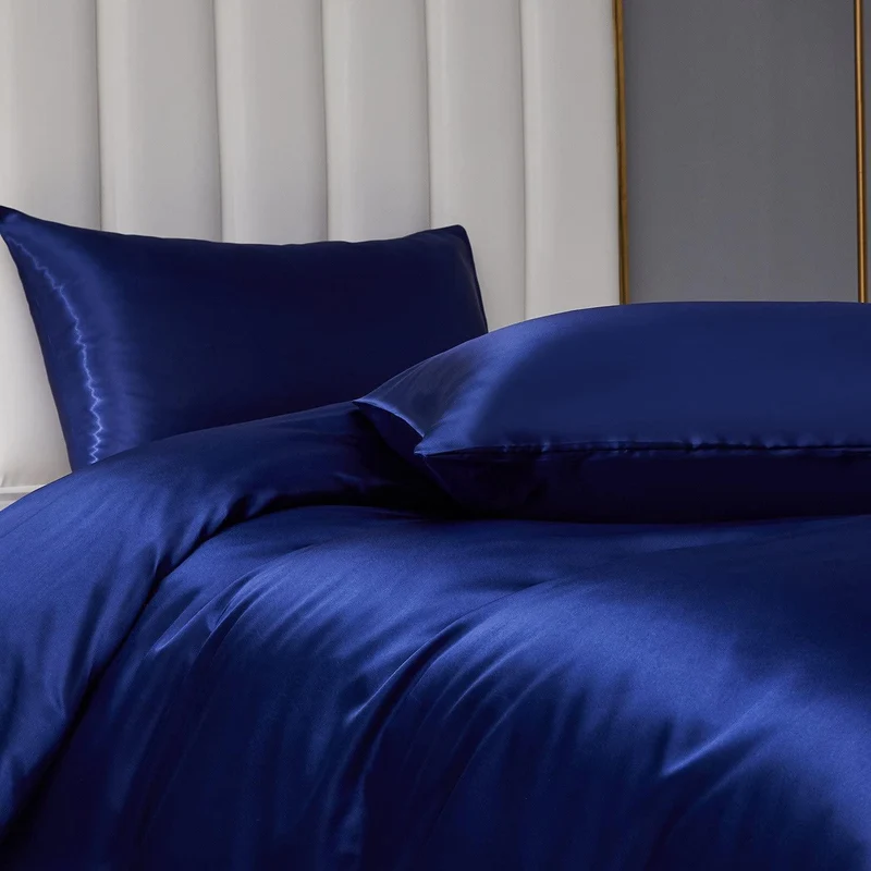 Satin Bettwäsche Set 200x200cm Blau – 3-teilig, Luxus & Weich