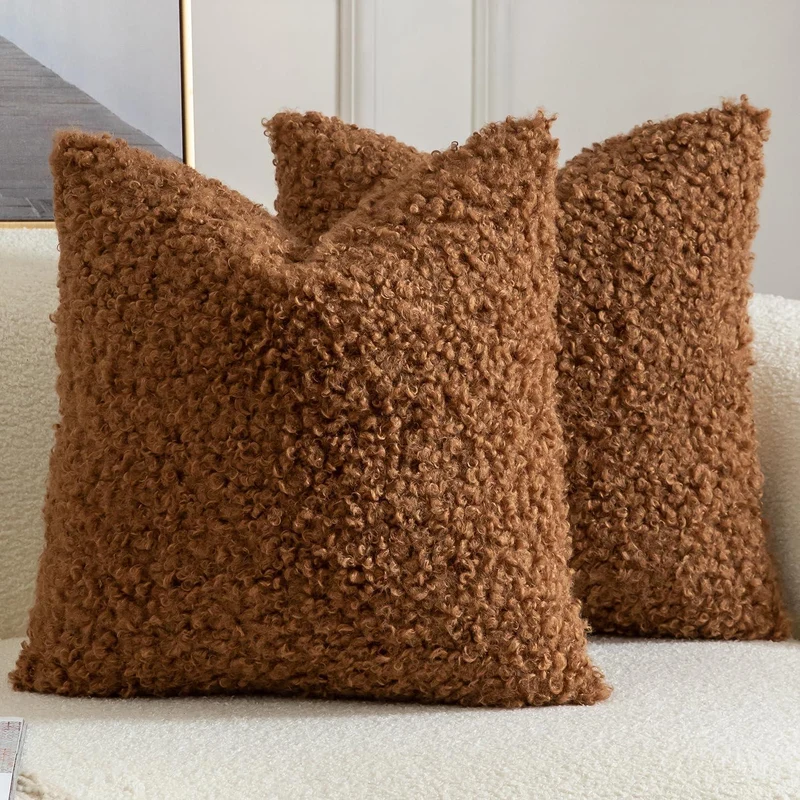 2x Kissenbezug Teddywolle 60x60 cm Braun