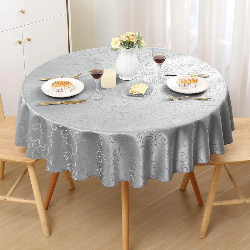 Runde Tischdecke Jacquard Grau 120cm – Abwaschbar & Elegant