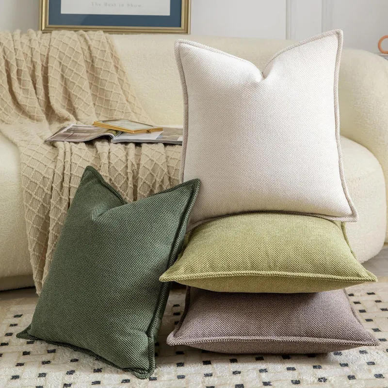 2x Chenille Kissenbezug Grün 60x60 cm - Weiche Boho Deko