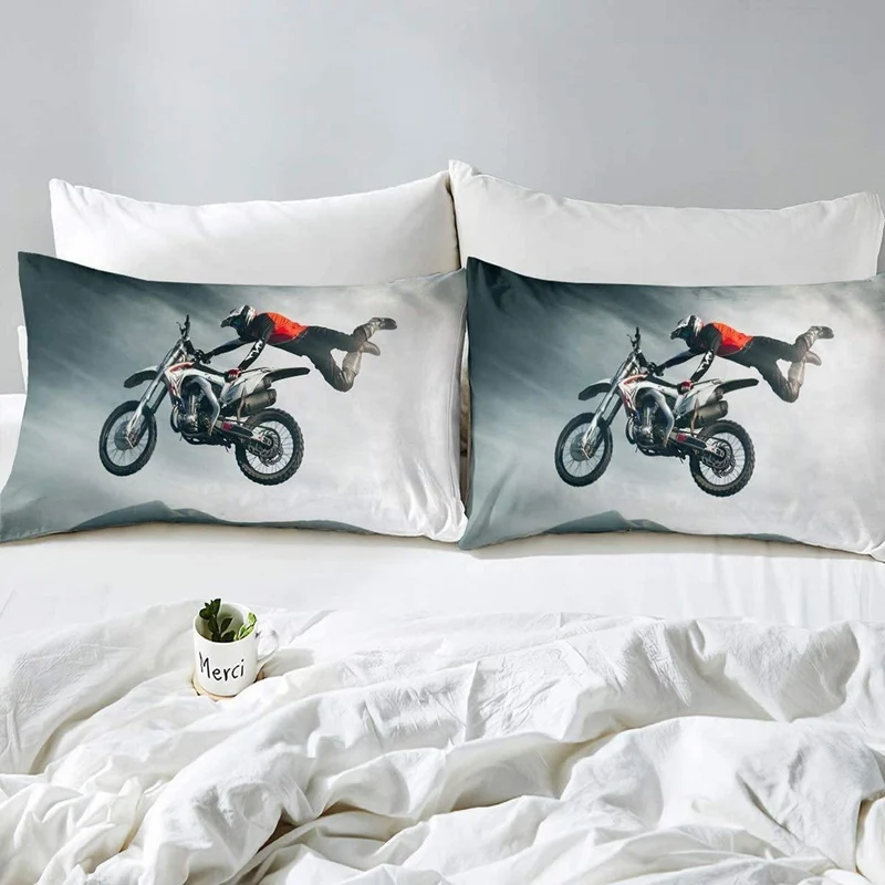 Motocross Bettwäsche Set 135x200cm – Kinderzimmer Motorrad Design