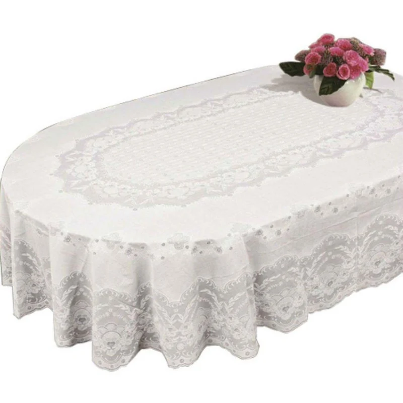 Weiße Tischdecke Spitze Muster Oval Rechteck 135x180cm