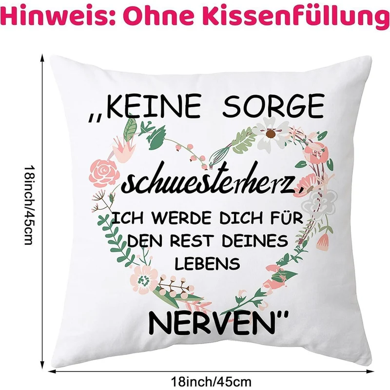 Kissenbezug Schwester Geschenk – Weiß 45x45cm