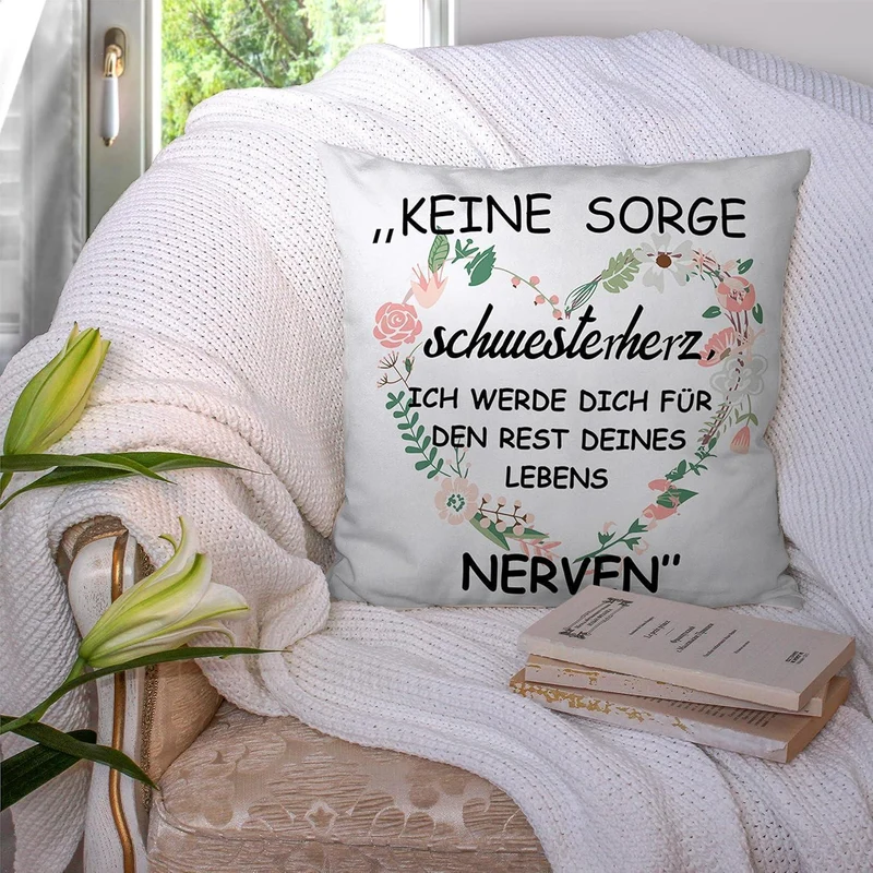 Kissenbezug Schwester Geschenk – Weiß 45x45cm