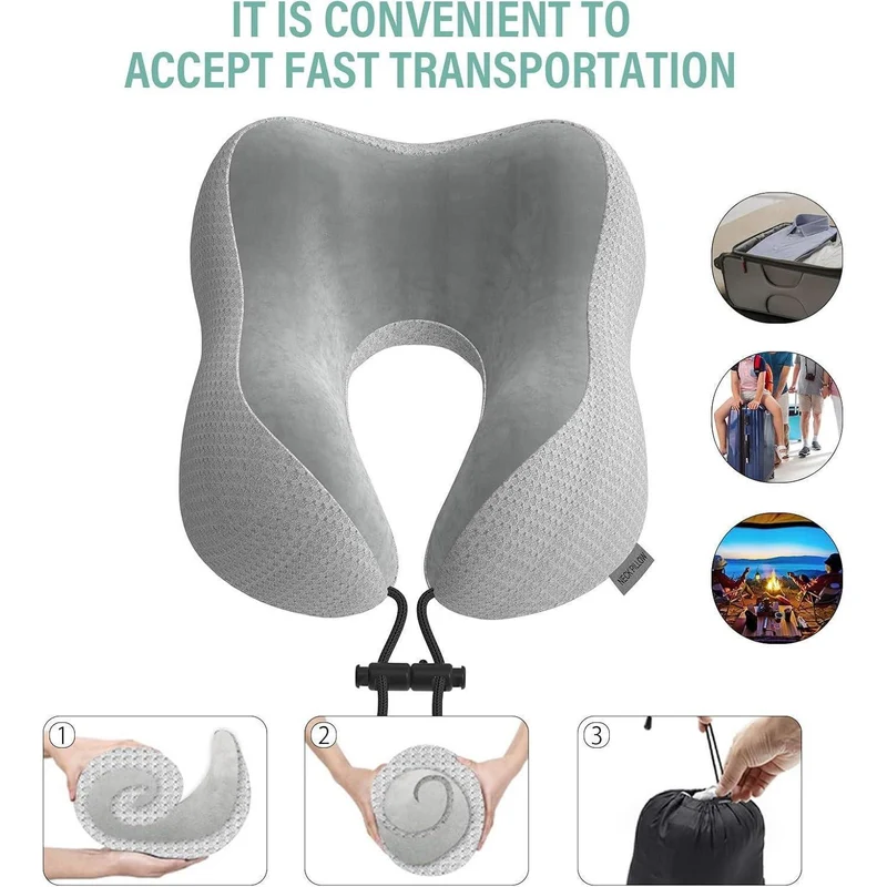 Reisekissen aus Memory Foam mit samtweichem Bezug – Grau