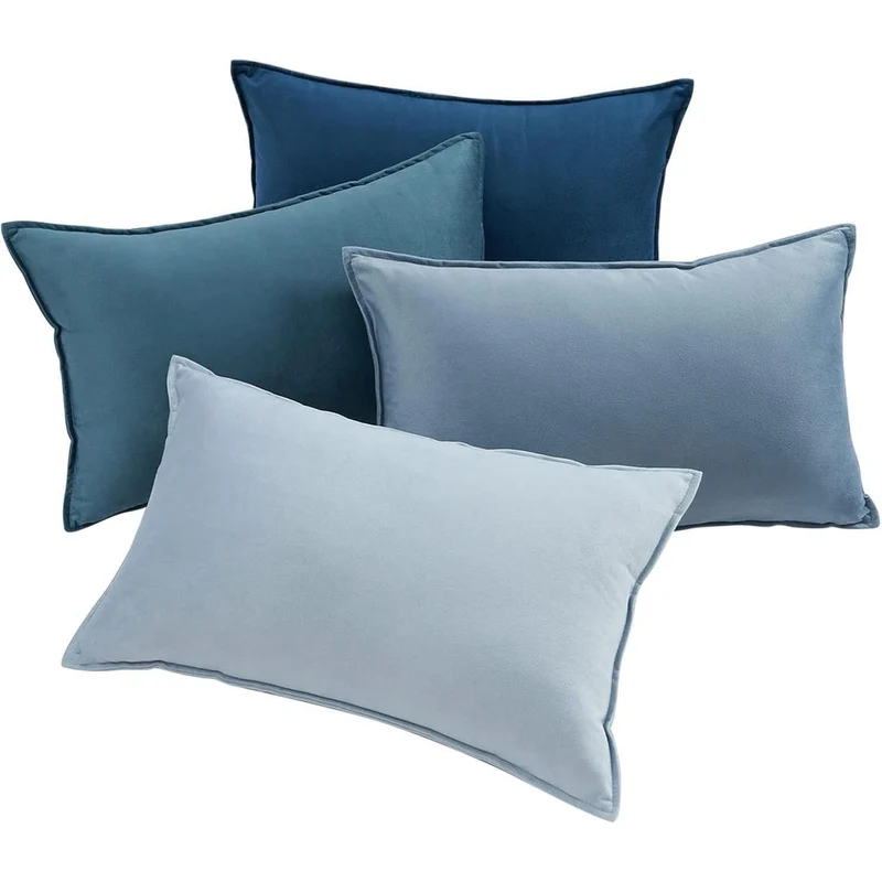 Samt Kissenbezüge 30x50 cm Blau 4er Set Kinderzimmer Deko