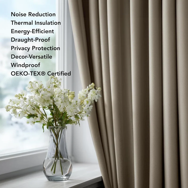 Blickdichte Vorhänge 2er Set, Taupe, 290x140 cm – Verdunkelung & Wärmeisolierung