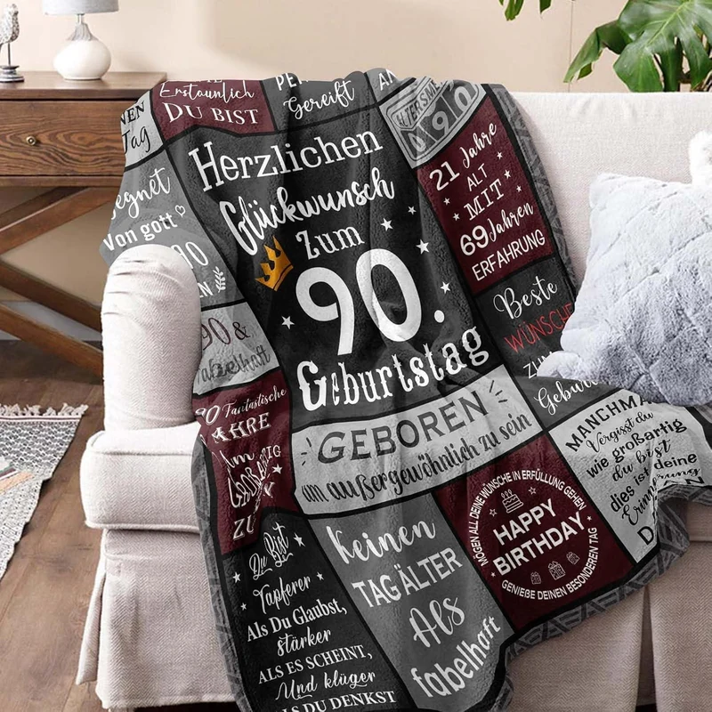 Geburtstagsdecke 90. Geburtstag Mann – Kuschelig & Personalisiert 150x130cm