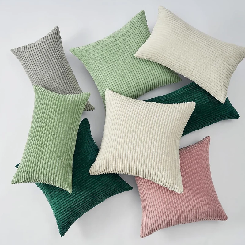 Kissenbezüge 65x65 cm 2er Set Grau Kordsamt Gestreift