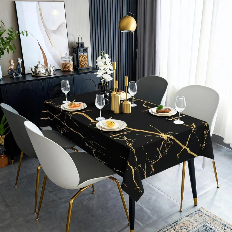 Leinenoptik Tischdecke Schwarz 80x80 cm – Abwaschbar & Modern