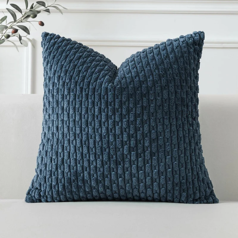 Kordsamt Kissenbezug 60x60 cm Blau – Weicher Boho Deko Bezug