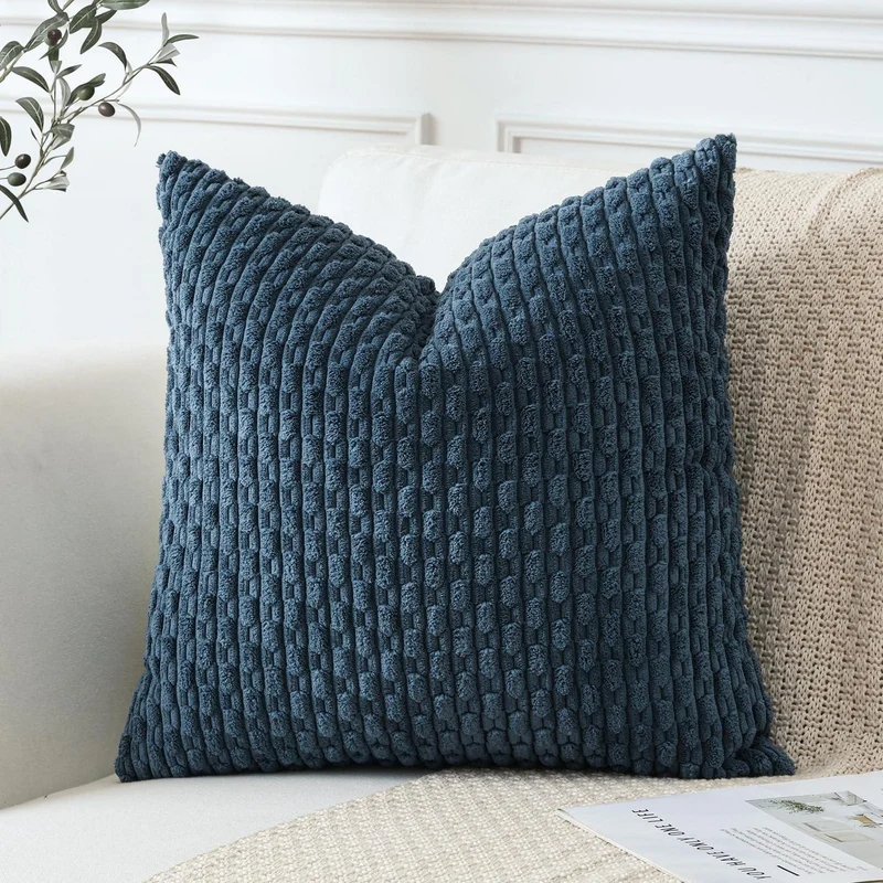 Kordsamt Kissenbezug 60x60 cm Blau – Weicher Boho Deko Bezug