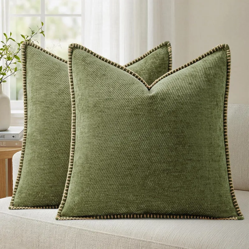 Chenille Kissenbezug 40x40 cm, 2er Set Grün – Struktur Strick