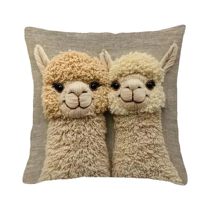 2er Set Kissenbezüge Niedliche Tiere 45x45cm Alpaka