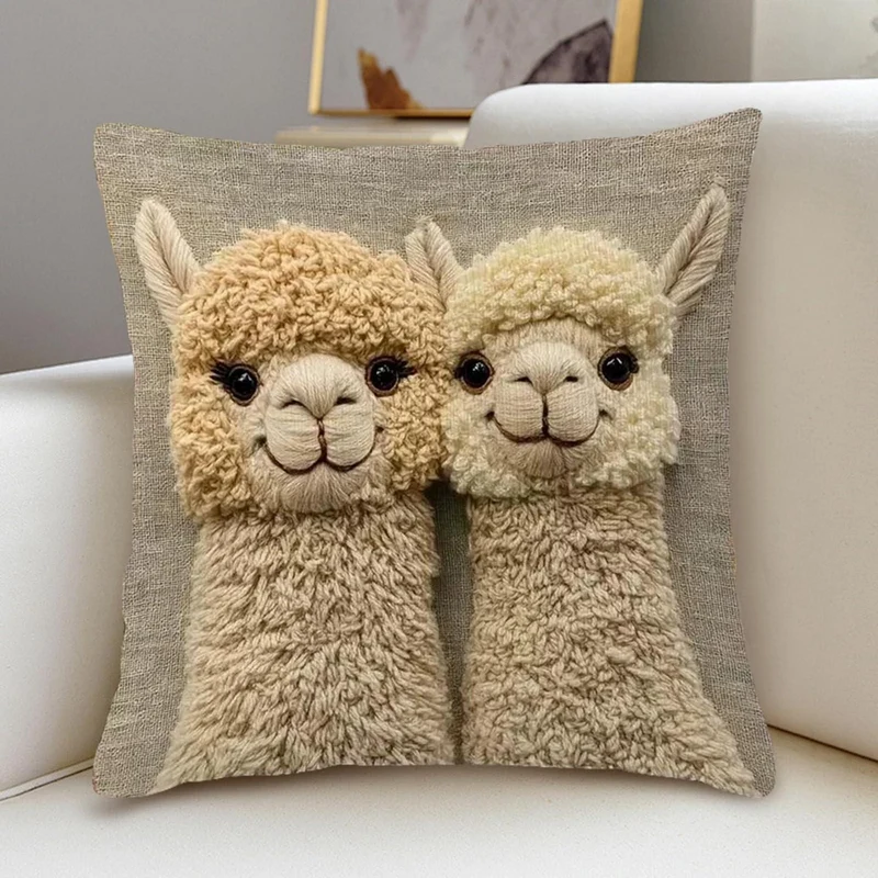 2er Set Kissenbezüge Niedliche Tiere 45x45cm Alpaka