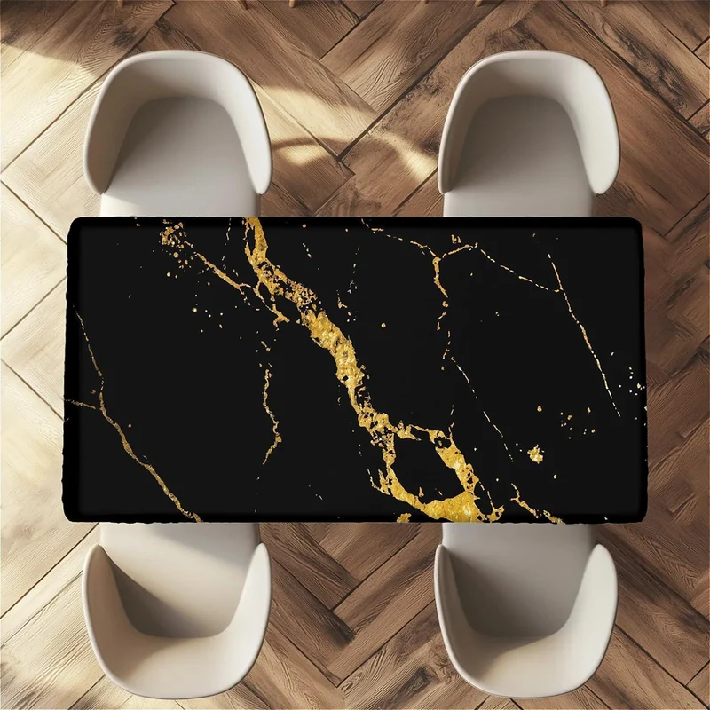Wasserdichte Tischdecke Rechteckig 140x80 Schwarz Gold Marmor