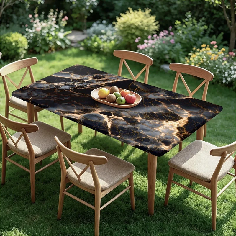 Elastische Tischdecke Rechteckig 160x90 cm – Schwarz Marmor