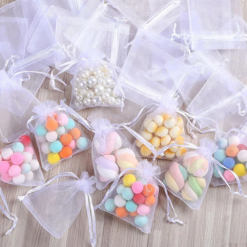 120 Organzasäckchen Weiß 10x15cm - Geschenkbeutel mit Kordel