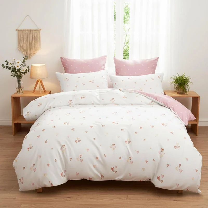 Herz Bettwäsche Set Rosa Weiß 200x220 | Romantisch & Weich