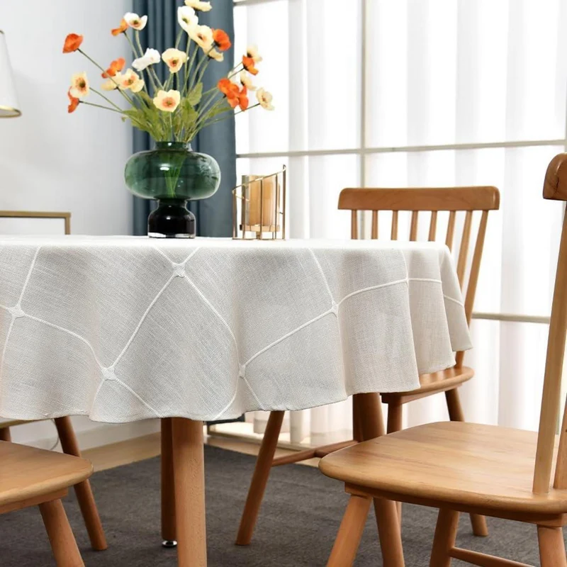 Runde Tischdecke Leinenoptik 150 cm Weiß – Abwaschbar