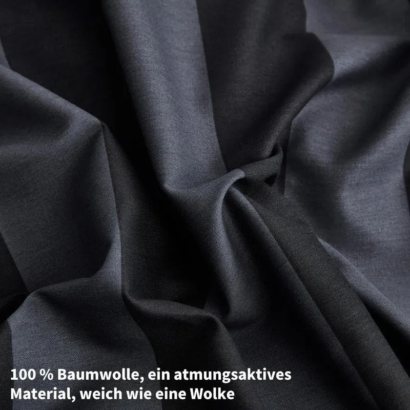 Baumwoll Bettwäsche Set 220x240 Dunkelgrau Gestreift 3-teilig